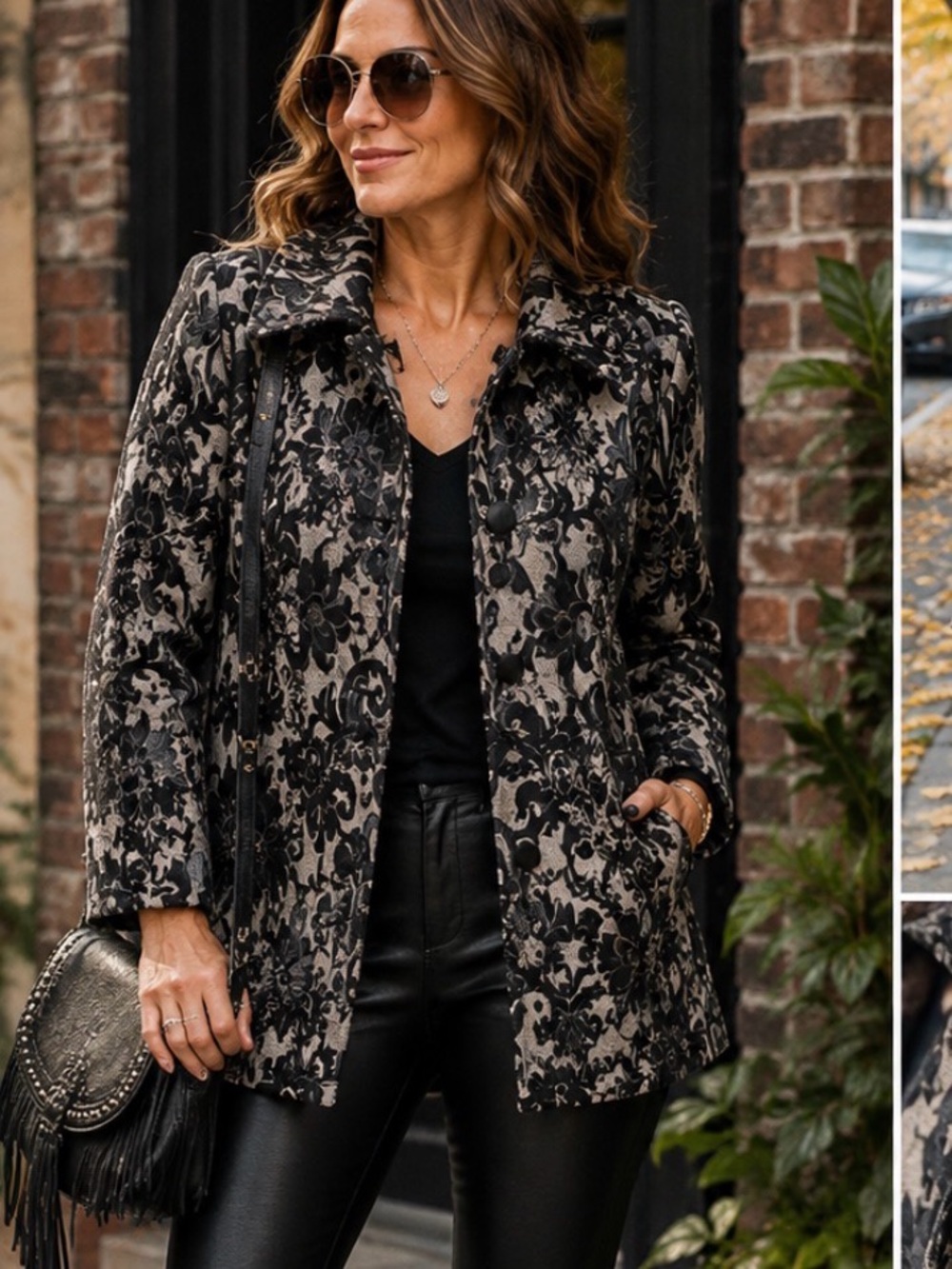 Cleo Tapestry Floral Jacket Size 14 Black Grey Statement Coat